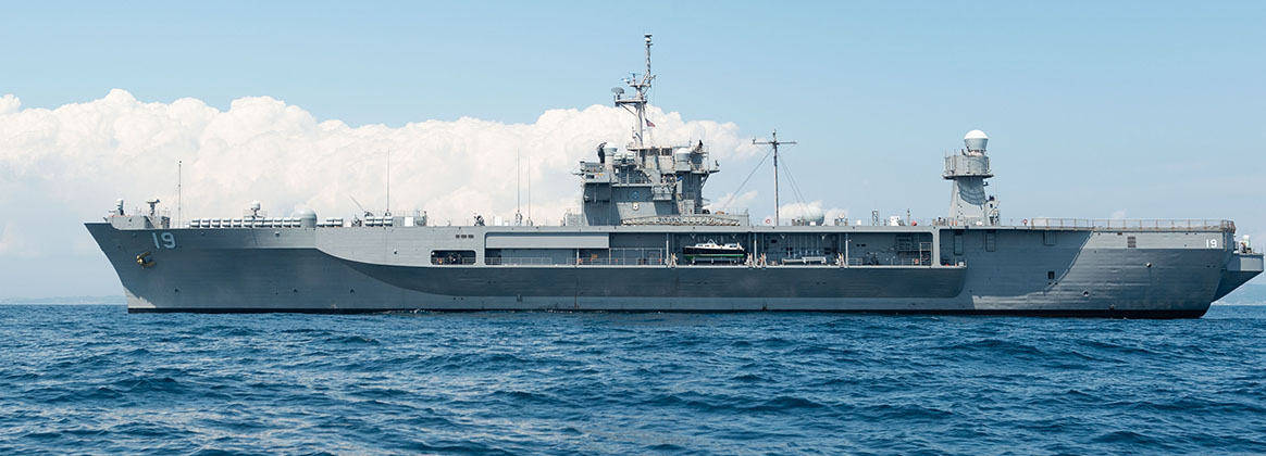  U.S. 7th Fleet flagship USS Blue Ridge (LCC 19) conducts routine operations at sea, May 8, 2024. 